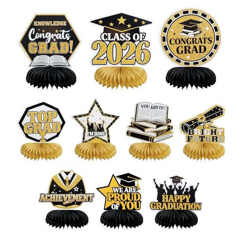 Graduation Decorations, 10 Pcs Honeycomb Centerpieces Set, Class of 2026 Graduation Centerpieces for Tables and Graduation Party Decorations