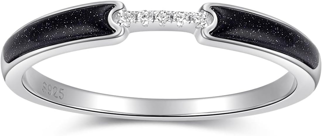 Black Onyx Rings for Women Gold Silver Cubic Zirconia Stackable Ring Blue Sandstone CZ Simulated Diamond Eternity Bands