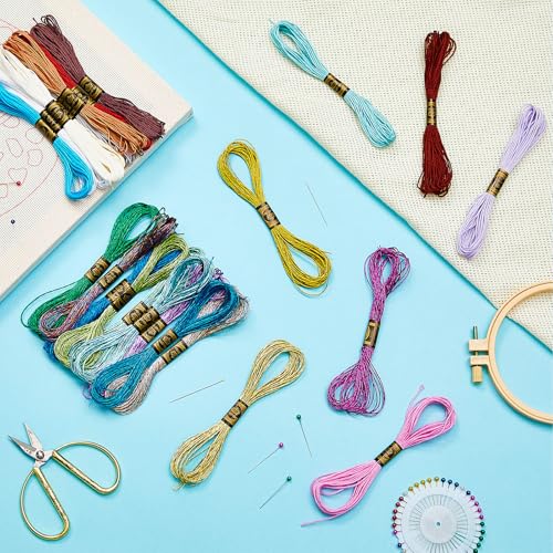 Image of WILLBOND 24 Pcs Metallic & Cotton Embroidery Floss, 24 Vibrant Colors, Polyester Blend, 8.75 Yards Each, Ideal for Embroidery, Cross-Stitch, DIY Crafts