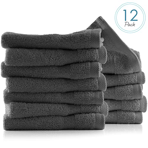 Image of Hearth & Harbor Washcloths 12 Pack - 100% Cotton Washcloth for Body and face, High Absorbent and Soft 13 inchx13 inch Body Wash Cloth, Quick Dry - Dark Grey Washcloths
