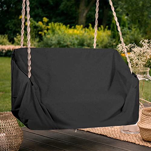 Hanging Porch Swing Cover Hammock Swing Cover Water Resistant Oxford Fabric Outdoor Swing Chair Cover Canopy Replacement Cover All Weather Protected Patio Swing Furniture Cover-61X28X(35-28)’’ (Black) #TOP5