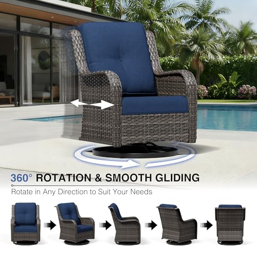 Image of Joyside Swivel Patio Chairs Set of 2, Wicker Patio Furniture with High Back, Deep Seating, Wide Armrest, Thickened Cushions, Outdoor Rattan Furniture for Deck, Porch Use