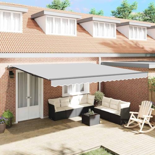 Qnhdfrt Toldo antracita 4 × 3,5 m de metal, toldo de brazo articulado manual con tela de protección solar resistente, diseño moderno para terraza, balcón, jardín, toldo duradero para exteriores