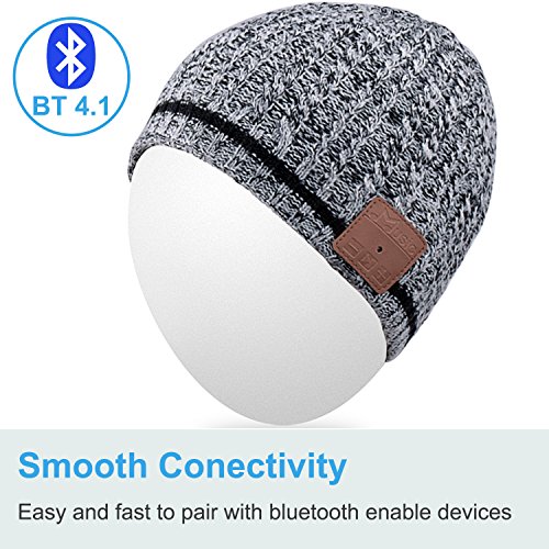 Rotibox Mens Womens Bluetooth Beanie Hat Cap w/Wireless Stereo Speaker Headphones, Microphone, Hands Free and Rechargeable Battery Compatible with Cell Phones, iPhone, iPad, Tablets, Android - Black