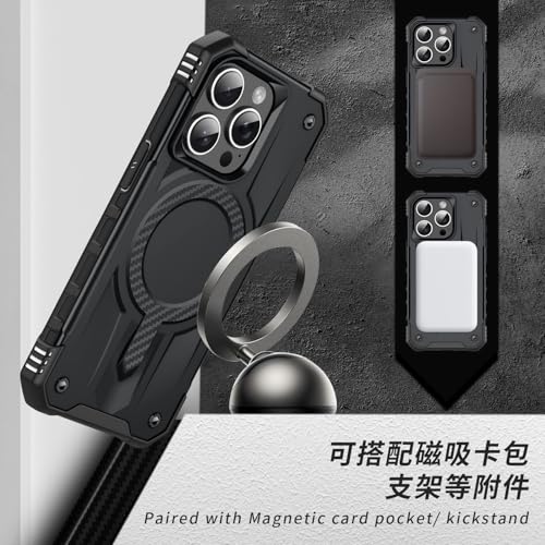 Image of Pirum for iPhone 15 Pro Case, Military Grade Drop Protection, Carbon Fiber Design, Shockproof, Supports Magnetic Charging Black