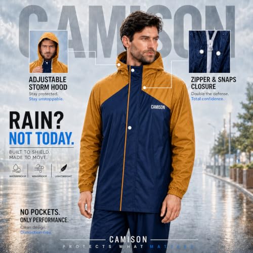 Image of Mens Raincoat Suit with Pant Set Eluxia Series | Waterproof Lightweight Breathable Rain Wear | Elastic Cuff & Waterproof Zipper Raincoat for men waterproof