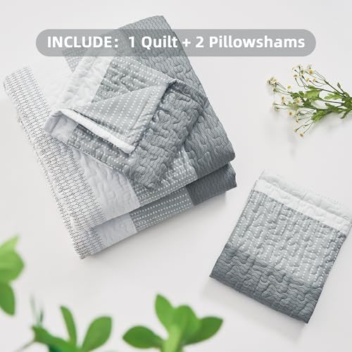 Colcha de rayas grises King ligera Andency para evitar el calor nocturno con edredón de patchwork 8