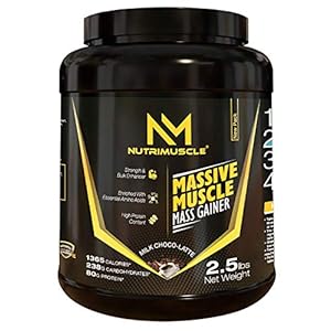 Nutrimuscle Massive Muscle Mass Gainer – 2.5 Lbs – 1.134 Kgs Powder- Choco Treat Flavour-For Muscle & Mass Gain-Contains…