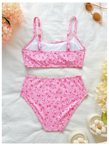 Girl's 2 Piece Floral Swimsuit Bikini Set High Waisted Bathing Suits Swimwear2