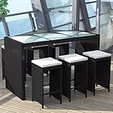 conjunto de barcelona azul El Entrega'El Set De Bar de jardín de Ratn tiene un diseño elegante y ser el centro de atención de su jardín, patio o terraza. Incluye 1 Tabla con la tapa de cristal, 6 y 6 taburetes de bar asiento Cojines extraíble.