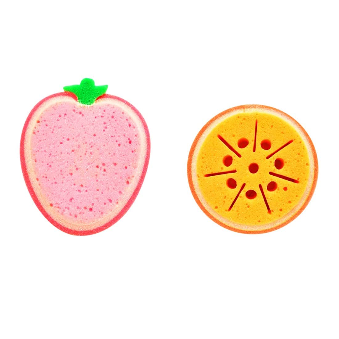 Babyparty-Obst-Badepads, 2er Set Mit Erdbeer- Und Orangendesign - Ultraweiche PVA-Massageschwämme Für Hautpeeling