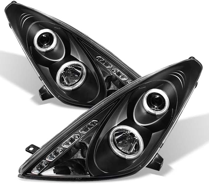 AKKON - For Toyota Celica Black Bezel Dual Projector DRL LED Headlights Driver/Passenger Replacement Lamps