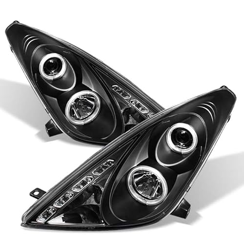 AKKON - For Toyota Celica Black Bezel Dual Halo Projector DRL LED Headlights Driver/Passenger Replacement Lamps
