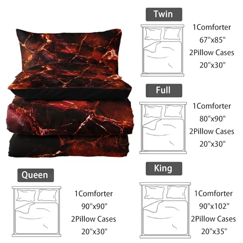 Image of Nttopship Orange Comforter Set Queen Size,Orange Marble Bedding Set 3 Pcs Bedding for Adults, Marble Room Decor with Comforter and 2 Pillowcases Soft and Lightweight B-Side Black