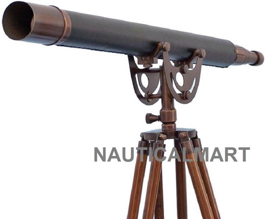 Nauticalmart Floor Standing Antique Copper with Leather Anchormaster Telescope 50"