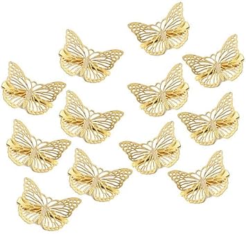 Butterfly Hair Clips,12 Pcs Cute Metal Butterfly Hair Claw Pins Barrettes Accessories Hollow Butterfly Hairpins for Women Girls Weddings Bride Gold
