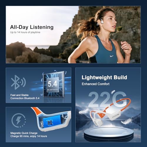 Image of Open Ear Headphones, Running Headphones Bluetooth 5.4 with Built-in Mic, 22g Lightweight Comfort, 14H Battery & IPX5 Waterproof Sports Headphones for Running, Cycling, Gym, Walking