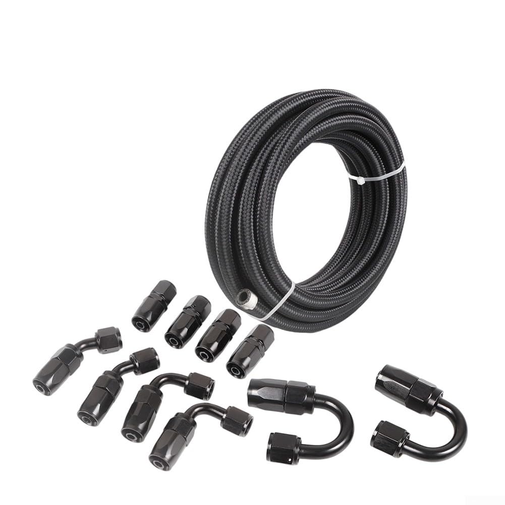 Kit de manguera de enfriador de aceite An6 de 6 metros de nailon negro para acero inoxidable trenzado con 10 accesorios para refrigerante de motor, diésel, líneas hidráulicas, líneas hidráulicas