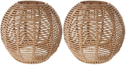 DOITOOL 2Pcs Rattan Pendant Lamp Shade, Rattan Basket Chandelier Lamp Shade, Woven Lampshade Light Fixture Rattan Shade for Home Restaurant Cafe Teahouse Decoration,5.89"W x 5.51"H