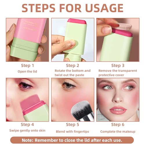 NewBang Glow Blush Stick, 3 in 1 Multi-Use Cream Blush for Cheeks Lip Eyeshadow, Travel-Friendly Tinted Solid Moisturizer Blush, Waterproof Natural Nude Matte Powder Blusher Makeup, Shy Pink - Image 6