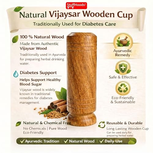 Image of Original Vijaysar Wooden Glass Tumbler Lab Certified | Vijaysar Wood Glass for Diabetes Approved by Ayurvedic Doctor | Sugar Care Glass with 80 ml Capacity for Sugar Balance | Bija Wood Herbal Cup