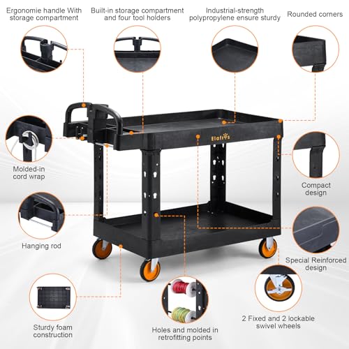 Extra-Large-Heavy-Duty-Plastic-Utility-Work-Cart-435-x-246-in-550-lbs-Capacity-Deep-Tub-Shelves-Ergonomic-Handle-5-Inch-Casters-Rolling-Service-Cart-Tool-Cart-Garage-Warehouse-Shop