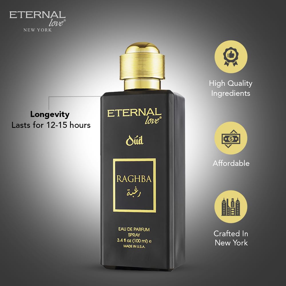 Eternal Love Raghba Oud - Long Lasting Unisex Eau de Parfum - Spicy Floral Oriental Fragrance with Oud & Vanilla - Dubai Inspired Arabic Scent - 3.4oz - Image 4