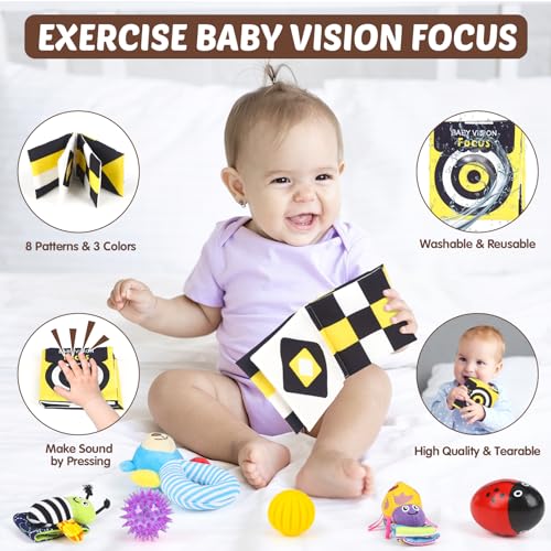 Joyreal 15 Pcs Sensory Toys for Babies Newborn Baby Toys 0-6 Month, Rattles, Foil Blanket, Rainmaker, Scarves, Ribbons - Image 3