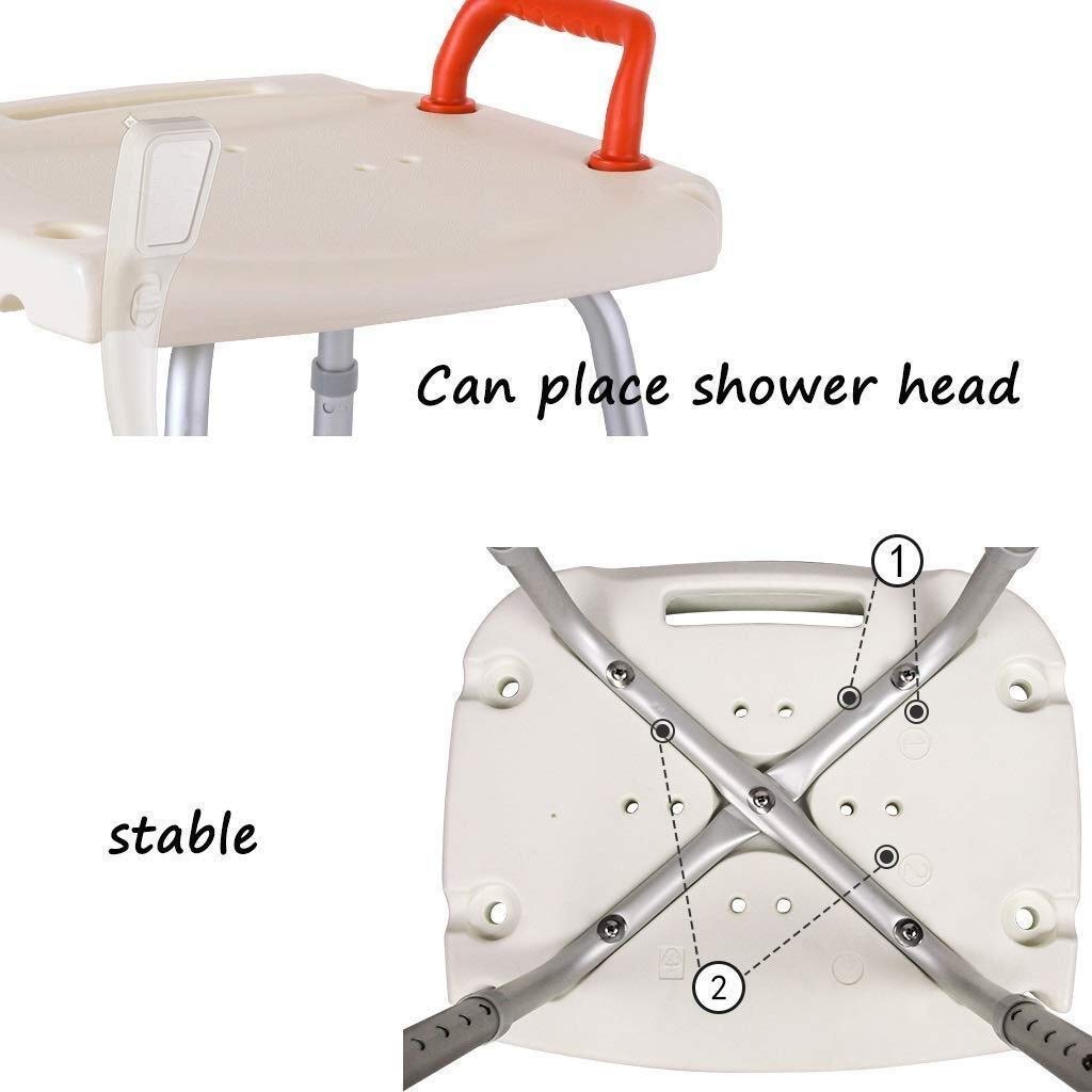 Taburete de Ducha Silla de baño Asiento de baño con apoyabrazos con Respaldo Altura Ajustable Portátil Ligero Aluminio Carcasa Antideslizante Cojinete 200 Kg