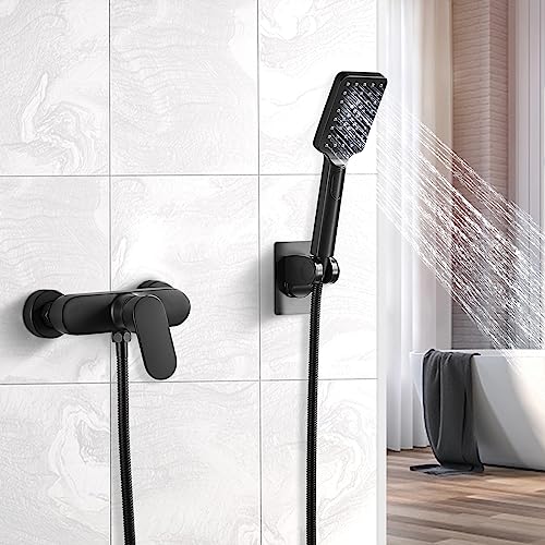 Namuoto Shower Mixer Taps Bar Black Wall Mounted Brass Manual Shower Faucet - Image 2