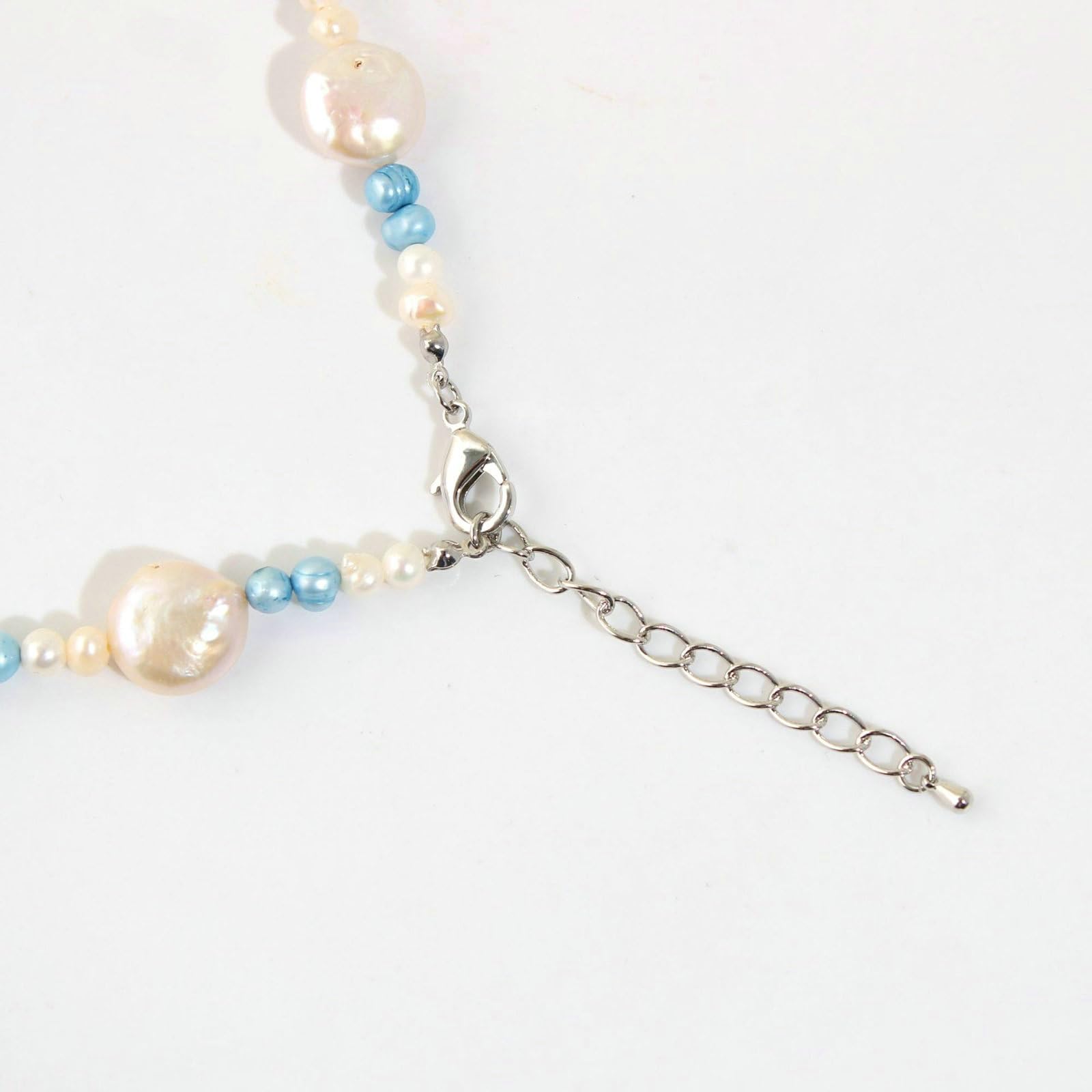 Cadena larga chapada en plata azul cadena boda corazón zirconia colgante collares, 47.5CM, Plata, Circonia cúbica