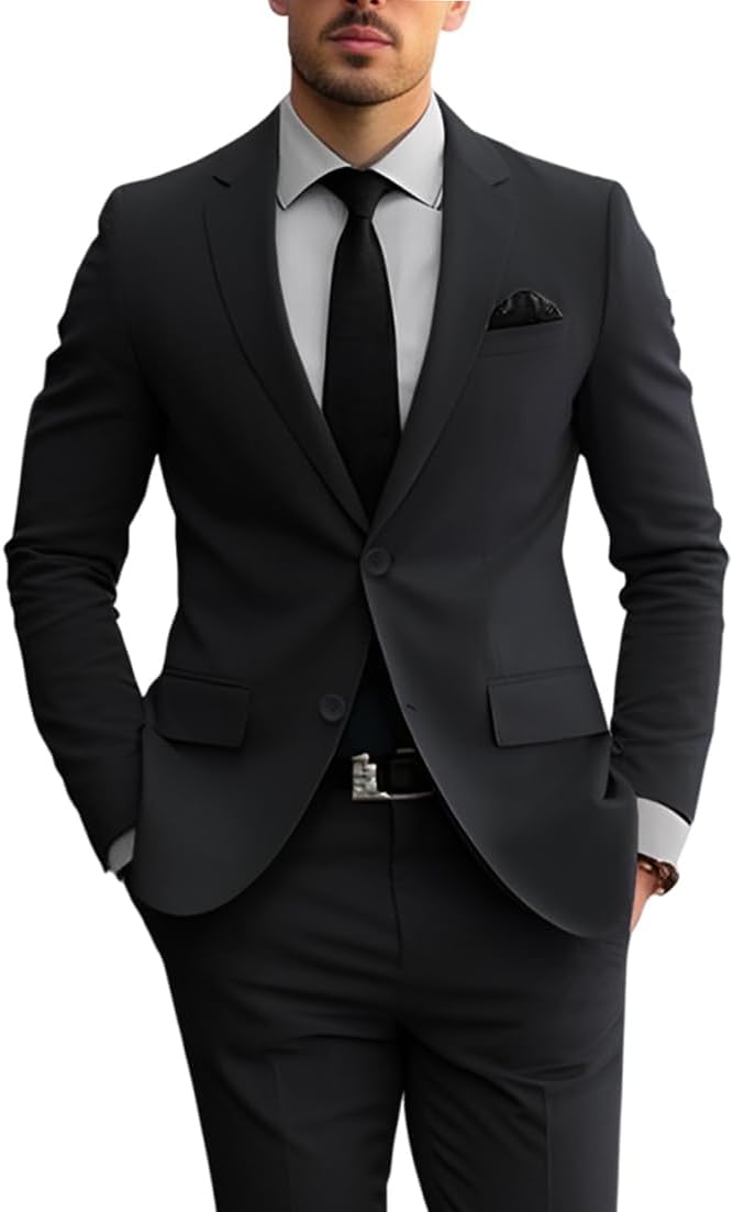 Men's Slim Fit Suit 2 Piece Set Black Wedding and Business Suits for Men Homecoming Formal Tuxedo Jacket and Pants