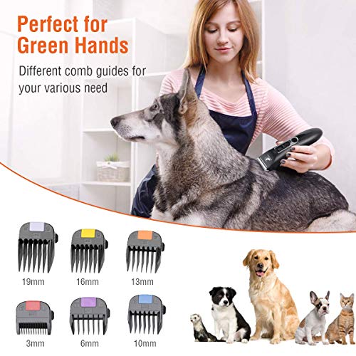 Bonve Pet Dog Clippers, Dog&Cat Grooming Kit Noiseless Cordless Dog Grooming Clippers Professional Rechargeable Dog Trimmer Electric Hair Clippers for Thick Coats Dogs Cats Pets, Black-Dog Clippers