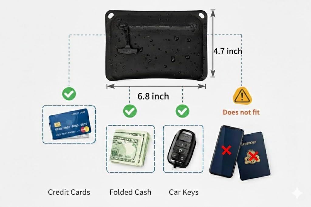 Waterproof Tactical Utility Pouch, EDC Storage Bag for Car Keys, Cards, Cash, ID, Medication and Small Essentials, Compact Outdoor Organizer (Black)