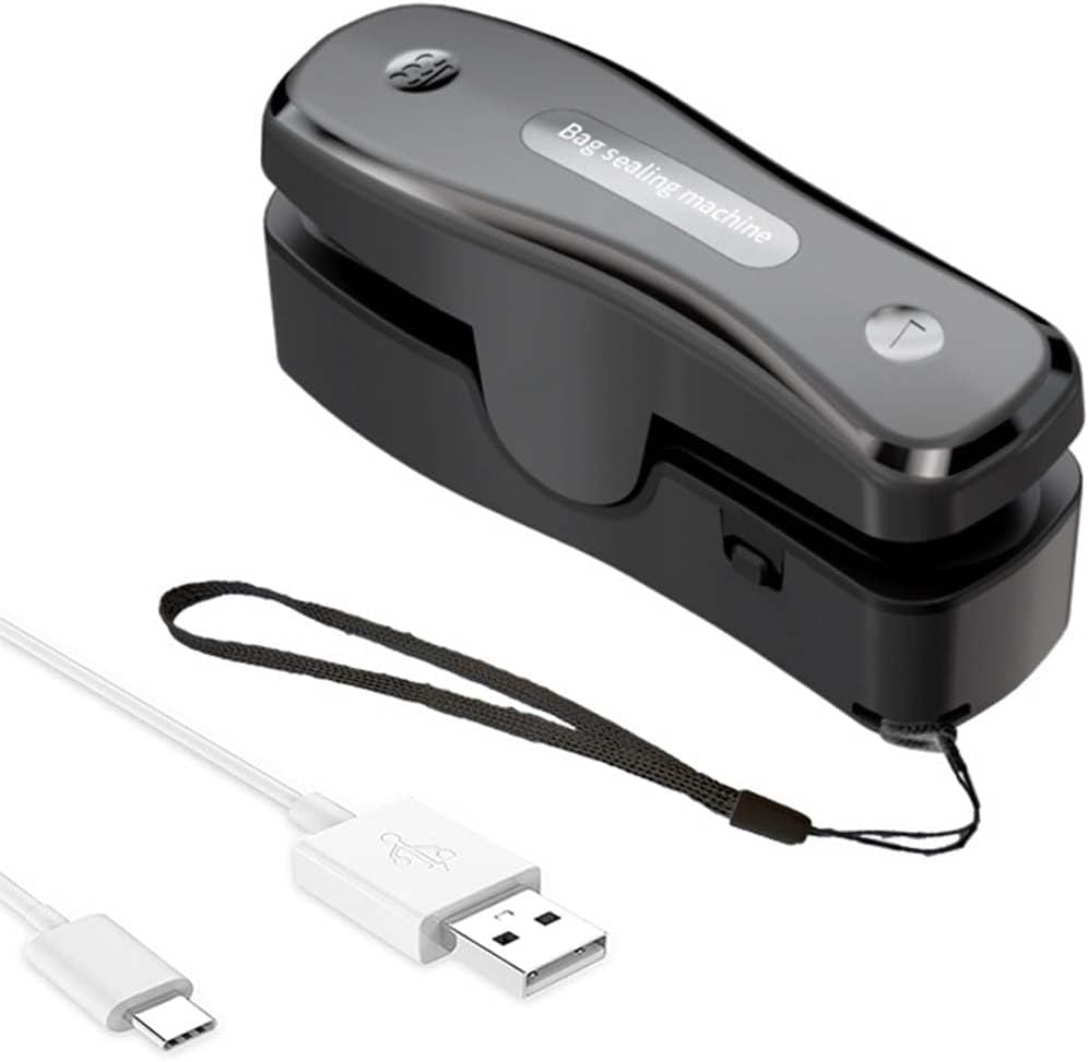 Mini Bag Sealer, USB Charging Heat Sealer Machine, Handheld Heat Vacuum Sealer, Chip Bag Sealer with Lanyard, Portable Food Sealer,Bag Resealer for Kitchen Home Office, Plastic Bags Food Snacks-Black