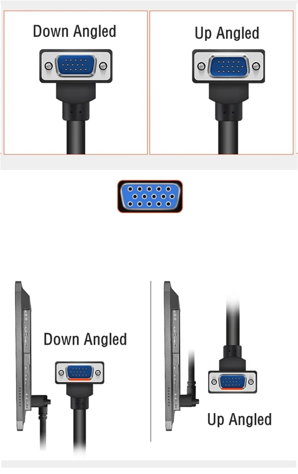 Kabel VGA 1080p do monitora komputerowego, standardowe złącze 15-pinowe, prawy kąt w lewo w górę w dół, męski kabel SVGA do komputera stacjonarnego (Up Angled, 1,5 m)