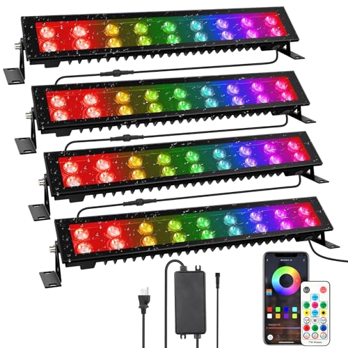 LED Stage Wash Light Bar - 4Pack 72W RGB DJ Light Bar IP66 Waterproof Dimmable Stage Lights Smart APP & Remote Control for Parties Events Building Garden Wall Display