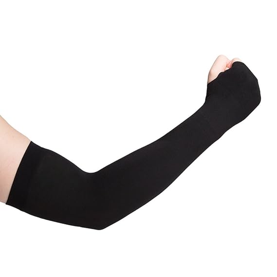 PinKit Unisex Synthetic Fingerless Arm Sleeves Fully Stretched Skinny Fit Arm Sleeves Sun Protection - (1 Pair_Black_Free Size)
