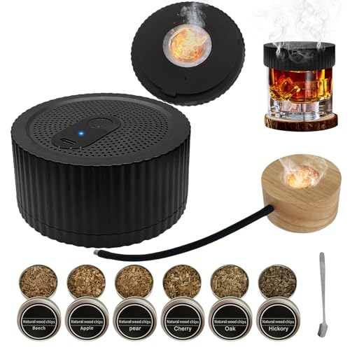 Emooncn 2 IN 1 Electric Cocktail Smoker Set with Wood Smoking Gun Food, Rechargeable Whiskey Smoker Kit with 6 Wood Chips, whiskey smoker kit gift set for Men Dad Boyfriends Husband