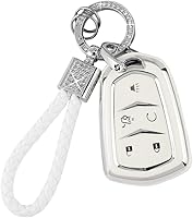 Vista 13 de PIFOOG Funda para llavero de TPU con cadena de llaves brillante, fundas de protección de botones para llaves de entrada sin llave, blanco plateado