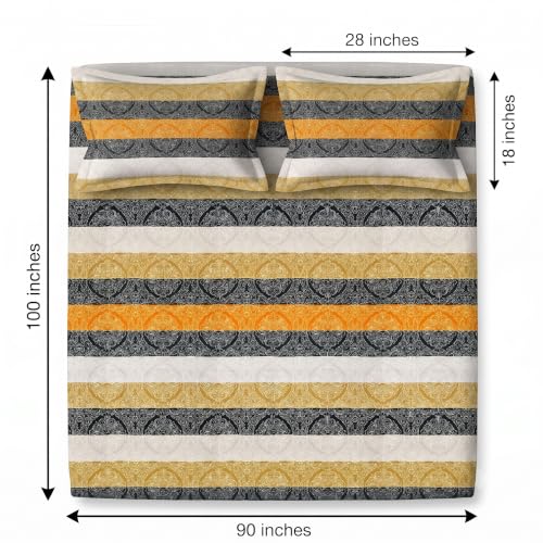Image of BSB HOME 240 TC Cotton Double Bedsheet with 2 Pillow Covers, Soft & Breathable Bed Sheet for Double Bed, Fade & Wrinkle Resistant, Floral Print, 90 x 100 Inches (228 x 254 cm) - Damask Stripe