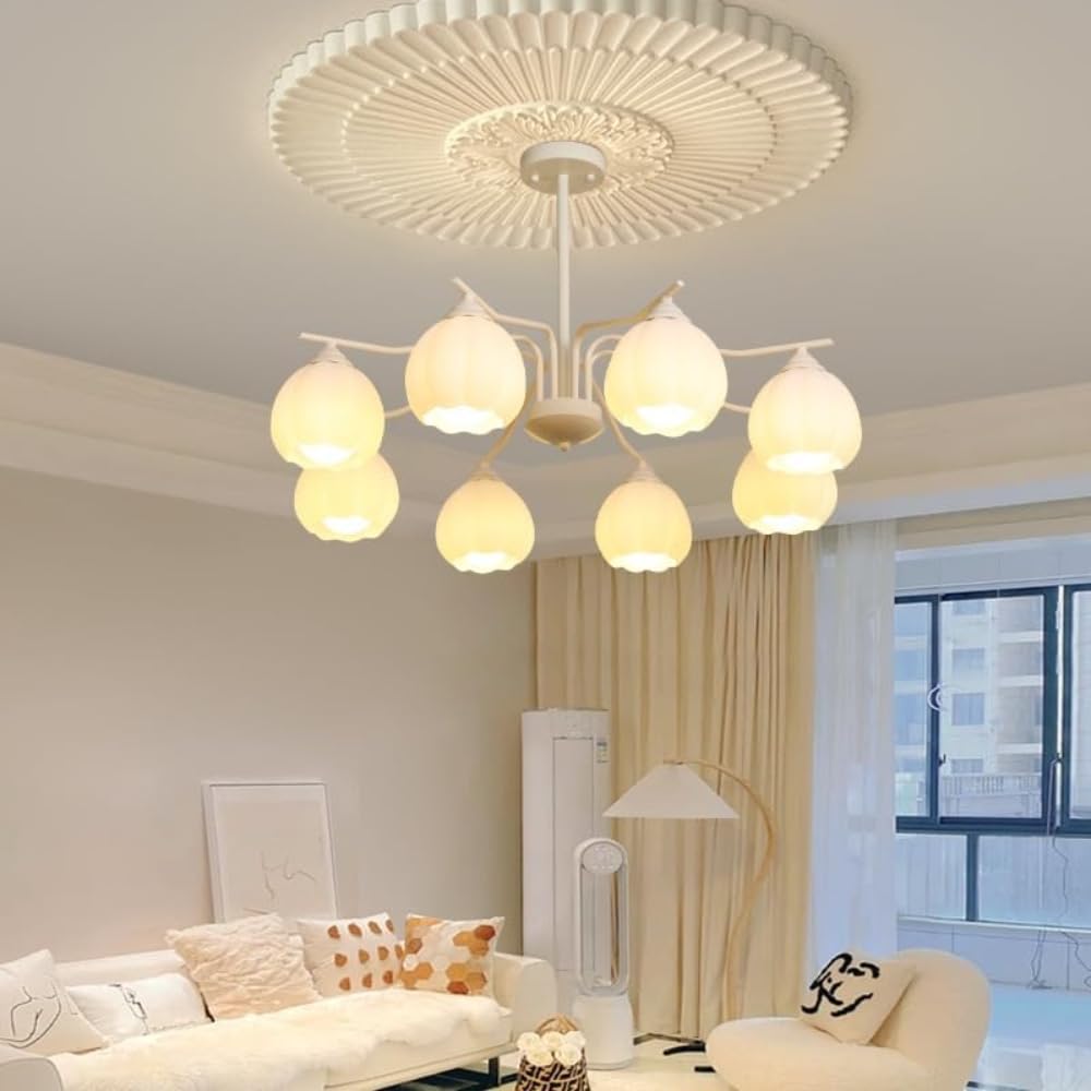 HXYSXHJUO Vinta French & Nordic Ceiling Fan with Chlier Light Kit -3-Light Home Lighting for Living Room Dining Decor