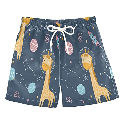 Cute Giraffe in Space Boys Swim Trunks Toddler Swim Board Shorts Quick Dry Little Boy Swimwear Bathing Suits