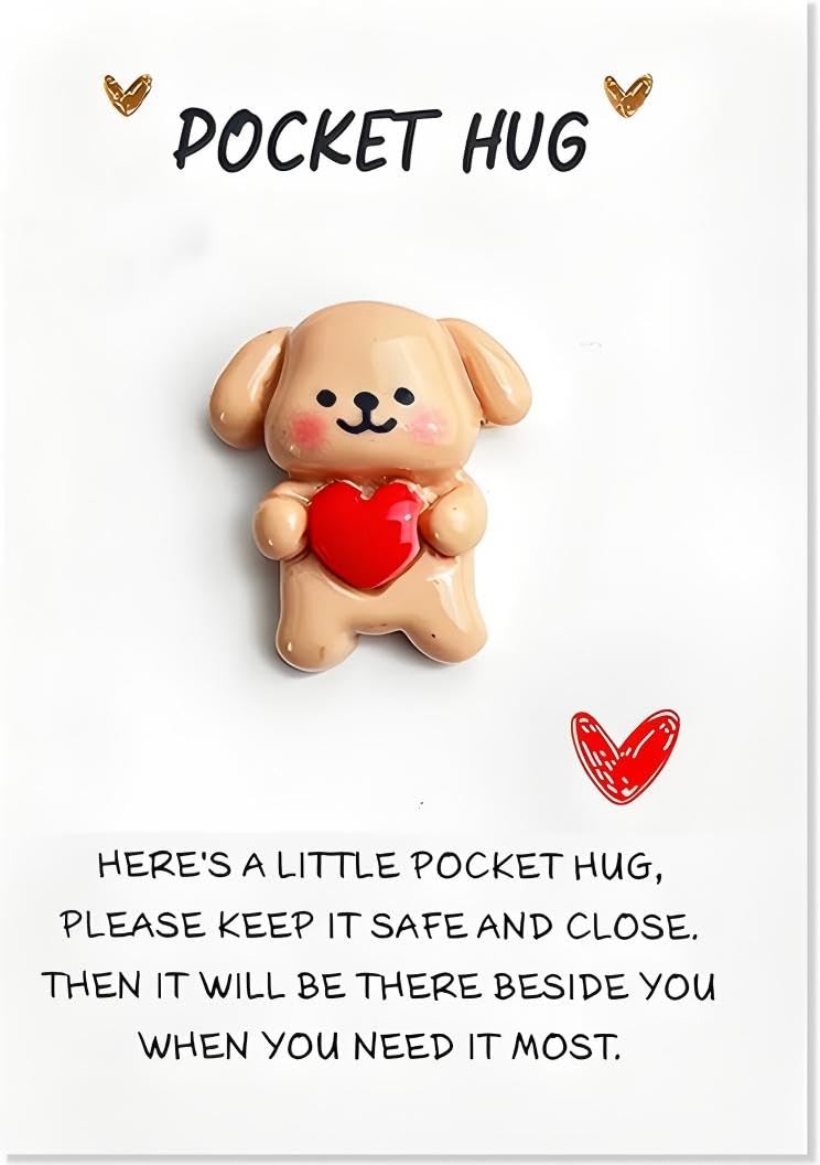 Minwegi Multicolored Pocket Hug - Cute Dog Keychain With Emotional Card, Small Hanging Ornaments Gift For Friends, Family, Kids (Multicolor)
