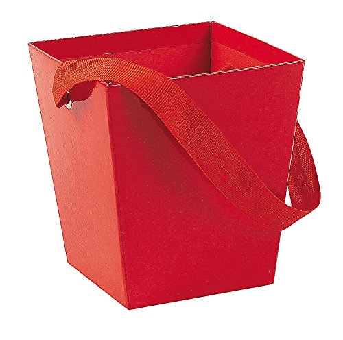 RED Cardboard Bucket W/Ribbon Handle - Party Supplies - 6 Pieces