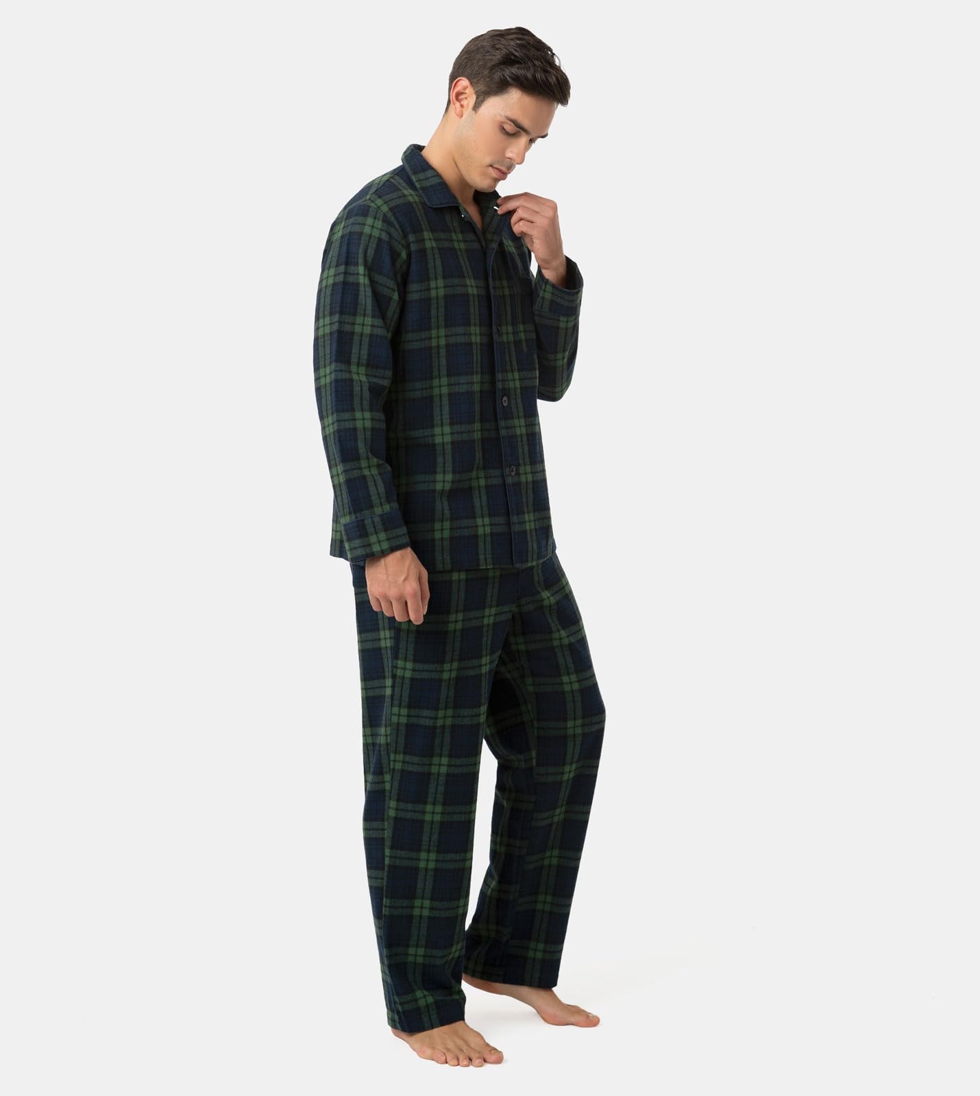LAPASA 100% Cotone Flanella Completo Pigiama da Uomo a Quadri con Tasche e Coulisse, Set Maglia & Pantaloni M95