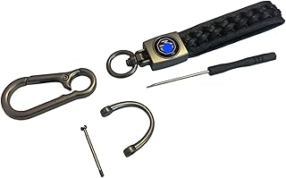 ميدالية وسلسلة مفاتيح سيارة من الجلد وحلقات معدن مناسبة لمفاتيح السيارة ومفاتيح العائلة - متوافقة مع ام@@جي أسود من لوكي بوي