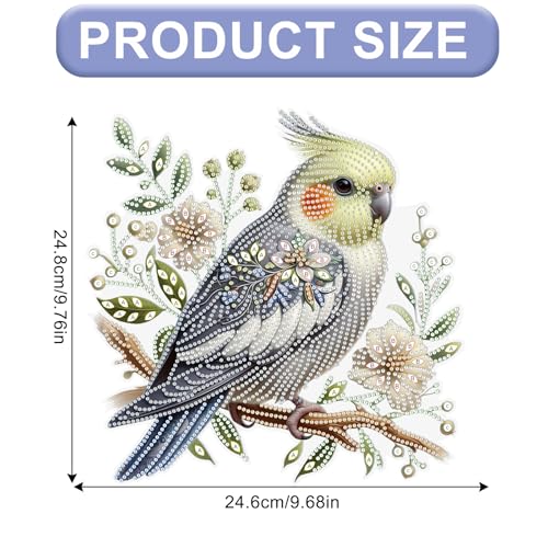 Image of AiYuanzsh Large Diamond Art Suncatcher Hanging Kit Parrot with Flowers, Special Shaped Diamond Painting Ornament for Adults, Colorful DIY Window & Wall Decoration, Crystal Diamond Art Kit