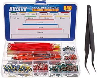 BOJACK 14 Vaules 840 pcs 2-125mm Solderless Flexible Breadboard Connecting Line Cables Breadboard Jumper Wires kit