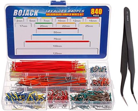 BOJACK 14 Vaules 840 pcs 2-125mm Solderless Flexible Breadboard Connecting Line Cables Breadboard Jumper Wires kit